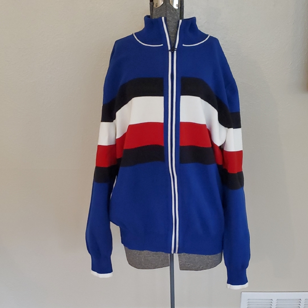 Tommy Hilfiger Blue Zip-Up Sweater with Stripes